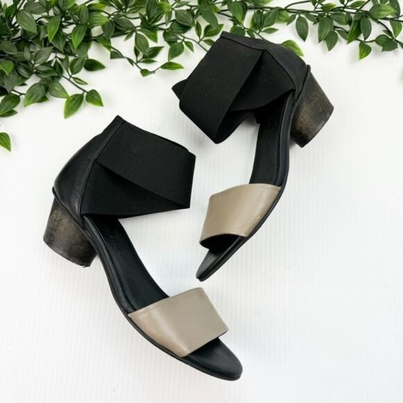 Abramey leather elasticized round heel Sandal black and tan size 7.5 - Picture 6 of 14